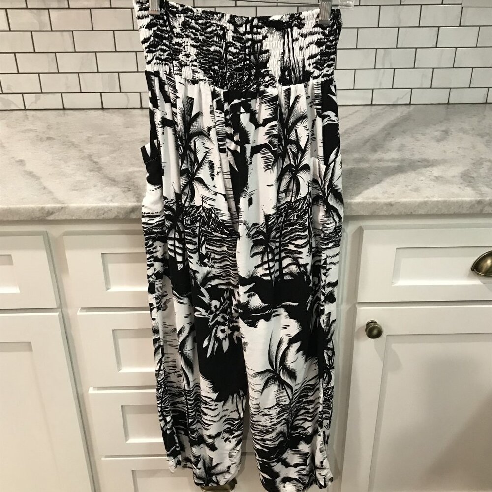 Island Planet Wide Leg Pants Womens Small Black Smocked Waist Pockets Beach Boho